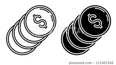 Linear icon. Stack of American dollar coins. Simple black and white vector isolated on white background 131905568