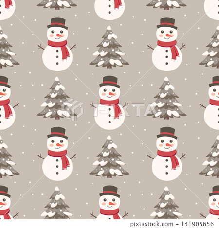 Christmas Seamless pattern with a cute snowman and Christmas tree. Winter holiday background. Christmas Seamless pattern with a cute snowman and Christmas tree. Winter holiday background. 131905656