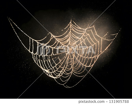 Dewy Spider Web in Moonlight 131905788