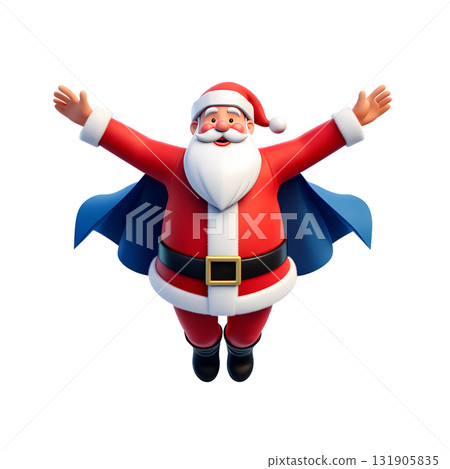 3d rendered santa claus as powerful superhero, flying on christmas eve to deliver presents to children worldwide 3d rendered santa claus as powerful superhero, flying on christmas eve to deliver presents to children worldwide 131905835