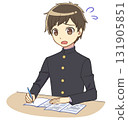 一個穿著校服的男孩匆忙學習 131905851