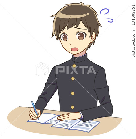 A boy in a school uniform studying in a hurry 131905851