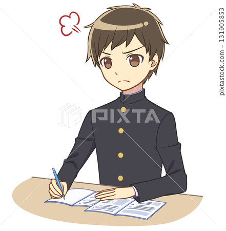 穿校服的男孩生氣地學習 131905853