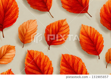 Autumn plants. Orange autumn leaves equidistant from each other. Seamless pattern. Drawing style. 131905857