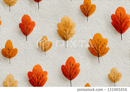 Autumn tree. Orange autumn leaves equidistant from each other. Seamless pattern. Drawing style. Autumn tree. Orange autumn leaves equidistant from each other. Seamless pattern. Drawing style. 131905858