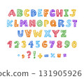 Colorful crayon kids font, doodle alphabet and numbers 131905926