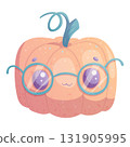 Cute orange pumpkin with glasses on a white background. The concept of autumn, Halloween. Children's vector design illustration for the design of postcards, postcards for printing, textiles, stickers 131905995