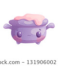 A cute witch's cauldron with a potion on a white background. The concept of autumn, Halloween. Children's vector design illustration for making postcards, postcards for printing, textiles, stickers 131906002
