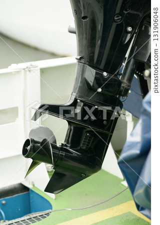 Boat Propeller on Outboard Motor Lower Unit Boat Propeller on Outboard Motor Lower Unit 131906048