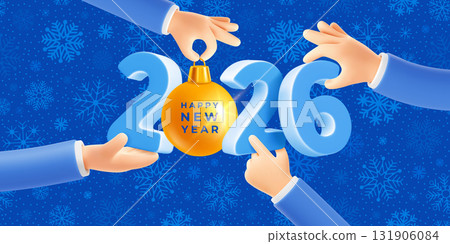 Happy New Year Greeting Card Hands Holds Numbers 2026 131906084