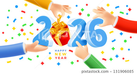 Happy New Year Greeting Card Hands Holds Numbers 2026 Happy New Year Greeting Card Hands Holds Numbers 2026 131906085