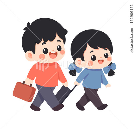 Illustration of Children Traveling with Luggage Illustration of Children Traveling with Luggage 131906151