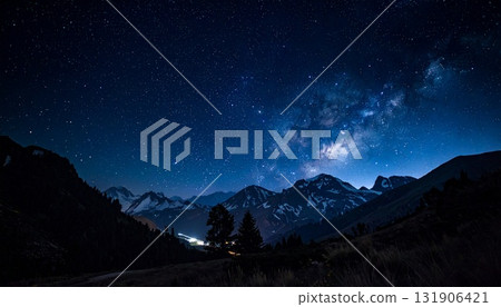 A fantastic night mountain scenery with starry skies and galaxies 4 131906421