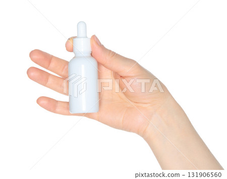Human hand holding white cosmetic bottle isolated on transparent background Human hand holding white cosmetic bottle isolated on transparent background 131906560