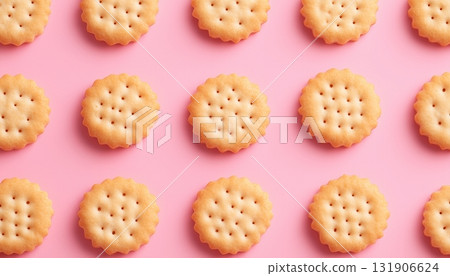 Biscuit rounded small pattern seamless crunchy cake on pink background 131906624
