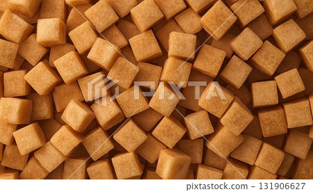 Brown sugar cube sweetener for delicious food and drink pattern background Brown sugar cube sweetener for delicious food and drink pattern background 131906627