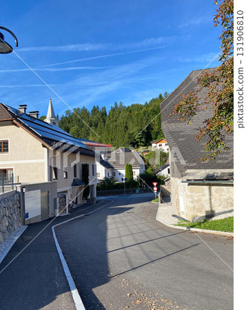 A traditional village in Europe, cute houses in the middle of the nature of the mountains 131906810