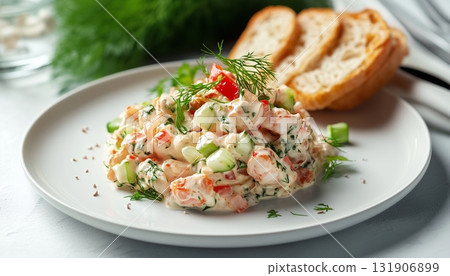 Crab mayonnaise healthy seafood with bread for simple breakfast or lunch on plate 131906899