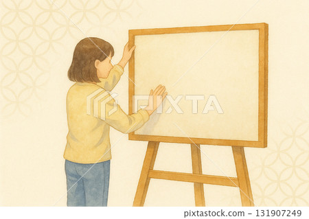 Girl preparing a bulletin board | School print Girl preparing a bulletin board | School print 131907249