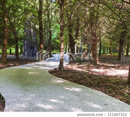 A path paved with small colored pebbles A path paved with small colored pebbles 131907322