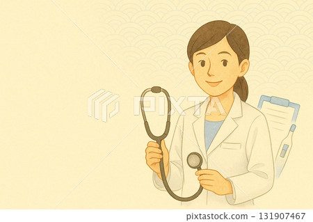 Female doctor and stethoscope | Temperature check and medical interview information Female doctor and stethoscope | Temperature check and medical interview information 131907467
