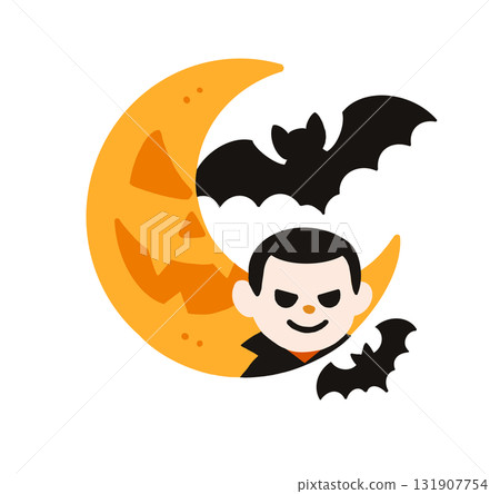 Vampire with bats and pumpkin moon illustration 131907754