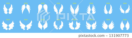 Elegant White Angel Wings With Halo Solid Icon Set. Collection Of Graceful Wing Silhouette Icons. Spiritual Ascent, Divinity, And Celestial Guidance. Isolated Vector Illustration Elegant White Angel Wings With Halo Solid Icon Set. Collection Of Graceful Wing Silhouette Icons. Spiritual Ascent, Divinity, And Celestial Guidance. Isolated Vector Illustration 131907773