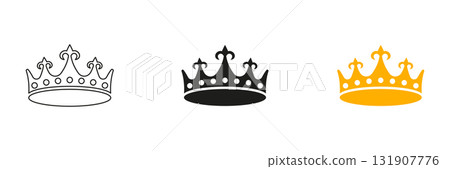 Crown With Spikes Line and Solid Icon Set. Bold ceremonial headwear symbols for kings and fantasy empires. Symbol Collection. Isolated Vector Illustration 131907776