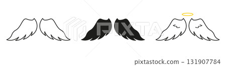 Angel Wings With Halo Line And Solid Icon Set. Spirituality, Protection, And Guardian Symbol Outline And Silhouette Symbol Collection. Isolated Vector Illustration Angel Wings With Halo Line And Solid Icon Set. Spirituality, Protection, And Guardian Symbol Outline And Silhouette Symbol Collection. Isolated Vector Illustration 131907784