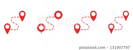 Route and Navigation Path with Map Pins Solid Icon Set. Travel Destination Waypoint Connection with Location Marker Silhouette Symbol Collection. Isolated Vector Illustration 131907797
