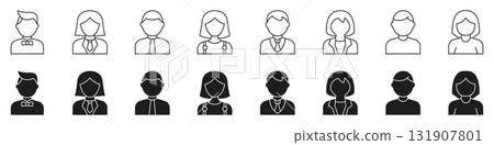 User Avatars Line And Solid Icon Set. Diverse Professional And Casual Profile Silhouette Symbol Collection. Gender Representation And Identity Icons. Isolated Vector Illustration User Avatars Line And Solid Icon Set. Diverse Professional And Casual Profile Silhouette Symbol Collection. Gender Representation And Identity Icons. Isolated Vector Illustration 131907801