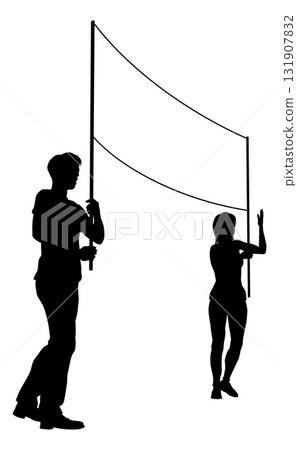 Banner Silhouette Protestors at March Rally Strike 131907832