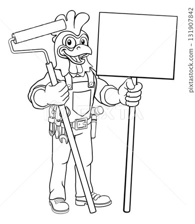 Rooster Painter Decorator Paint Roller Mascot 131907842