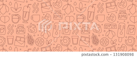 Seamless pattern with geometric chocolate icons in elegant line art style. Perfect for wrapping, wallpaper, or branding i n a vector illustration Seamless pattern with geometric chocolate icons in elegant line art style. Perfect for wrapping, wallpaper, or branding i n a vector illustration 131908098