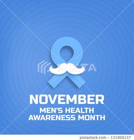 November Mens Health awareness month square banner with blue ribbon and moustache icon. Blue November is prostate cancer awareness month with moustache and ribbon. Movember mens health month poster November Mens Health awareness month square banner with blue ribbon and moustache icon. Blue November is prostate cancer awareness month with moustache and ribbon. Movember mens health month poster 131908137