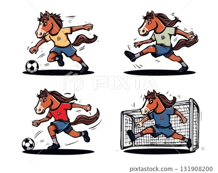 一匹馬踢足球的插圖 131908200
