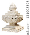 Floral statue and lotus stucco carvings decorated on pole head isolated on white background with clipping path 131908398