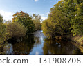 View of the River Allan at Bridge of Allan in Central Scotland on an Autumn Morning 131908708
