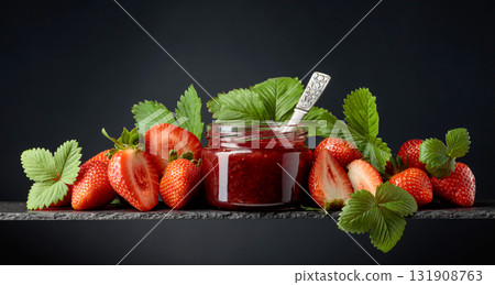 Strawberry jam and fresh berries. 131908763