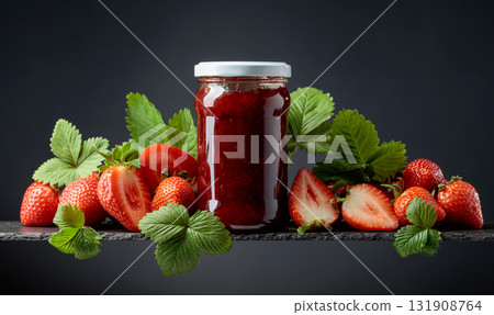 Strawberry jam and fresh berries. 131908764