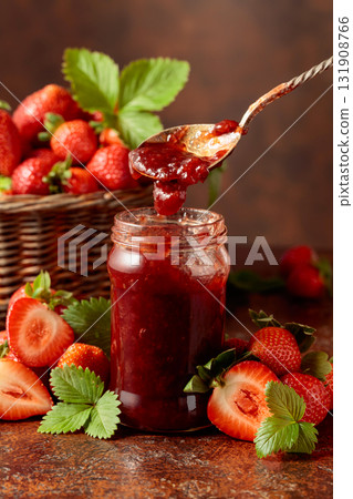 Strawberry jam and fresh berries. Strawberry jam and fresh berries. 131908766