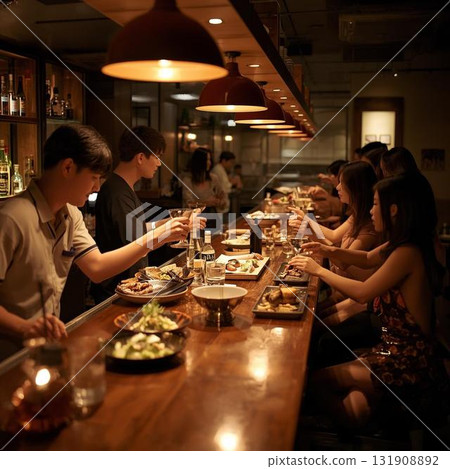 The counter of a busy izakaya The counter of a busy izakaya 131908892