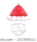 水彩風格紅色聖誕帽和白鬍子插圖 131909311