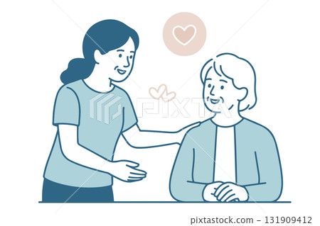 Illustration of a caregiver and elderly people supporting home care Illustration of a caregiver and elderly people supporting home care 131909412
