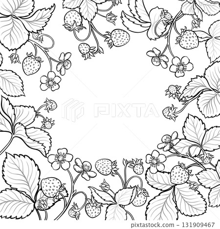 Strawberry Branch with Berries Outline Frame. 131909467