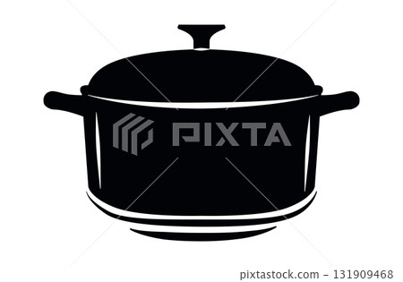 Pot icon vector black flat cartoon and line outline stroke simple graphic illustration, kitchen dutch oven pictogram sign 131909468