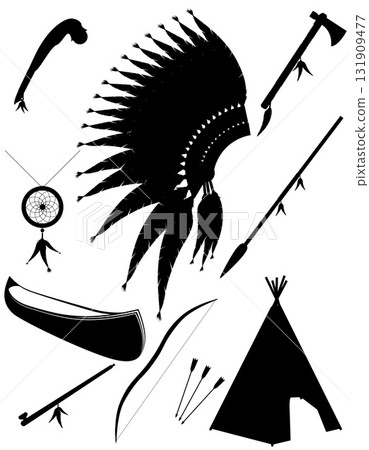 items objects american indians black silhouette cartoon stock vector illustration 131909477