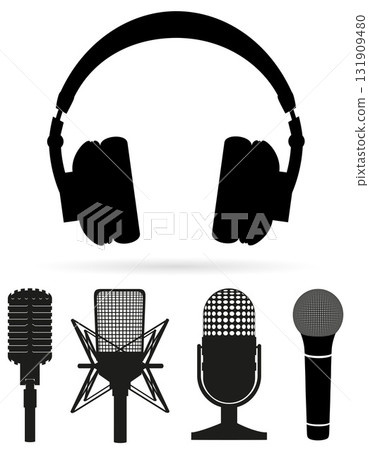 headphones with microphone icons black silhouette cartoon stock vector illustration headphones with microphone icons black silhouette cartoon stock vector illustration 131909480