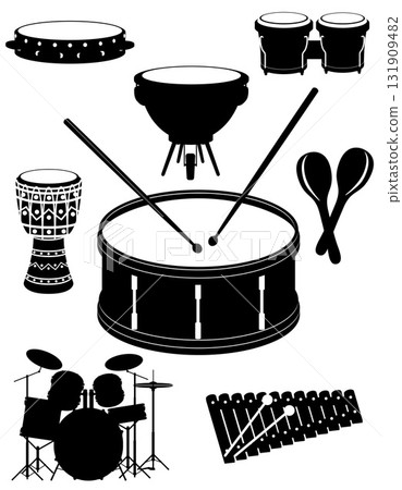 percussion musical instruments black silhouette cartoon stock vector illustration 131909482