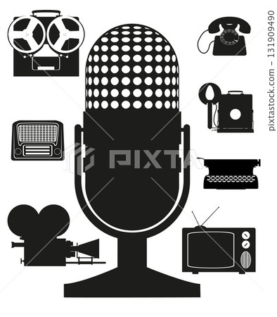 art items retro old vintage icons black silhouette cartoon stock vector illustration art items retro old vintage icons black silhouette cartoon stock vector illustration 131909490